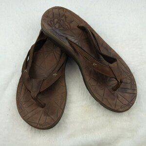 Chaco Brown Leather Flip Flops Sandals Women 6 Outdoor Comfort‎